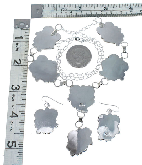 Turquoise Genuine Sterling Silver Navajo Link Necklace And Earrings Set AX127535
